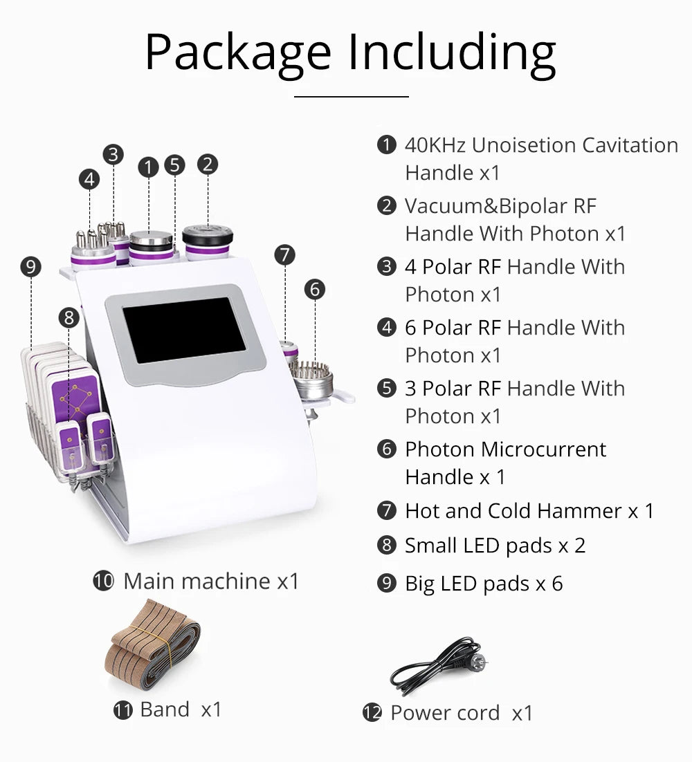 9 In 1 40K Cavitation Machine Ultrasound Vacuum Slimming Body Massage Facial Care Tool for Spa Salon or Home Use